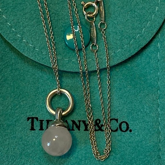 Tiffany Silver Fascination Pink Quartz Ball Necklace 16" - Picture 7 of 8